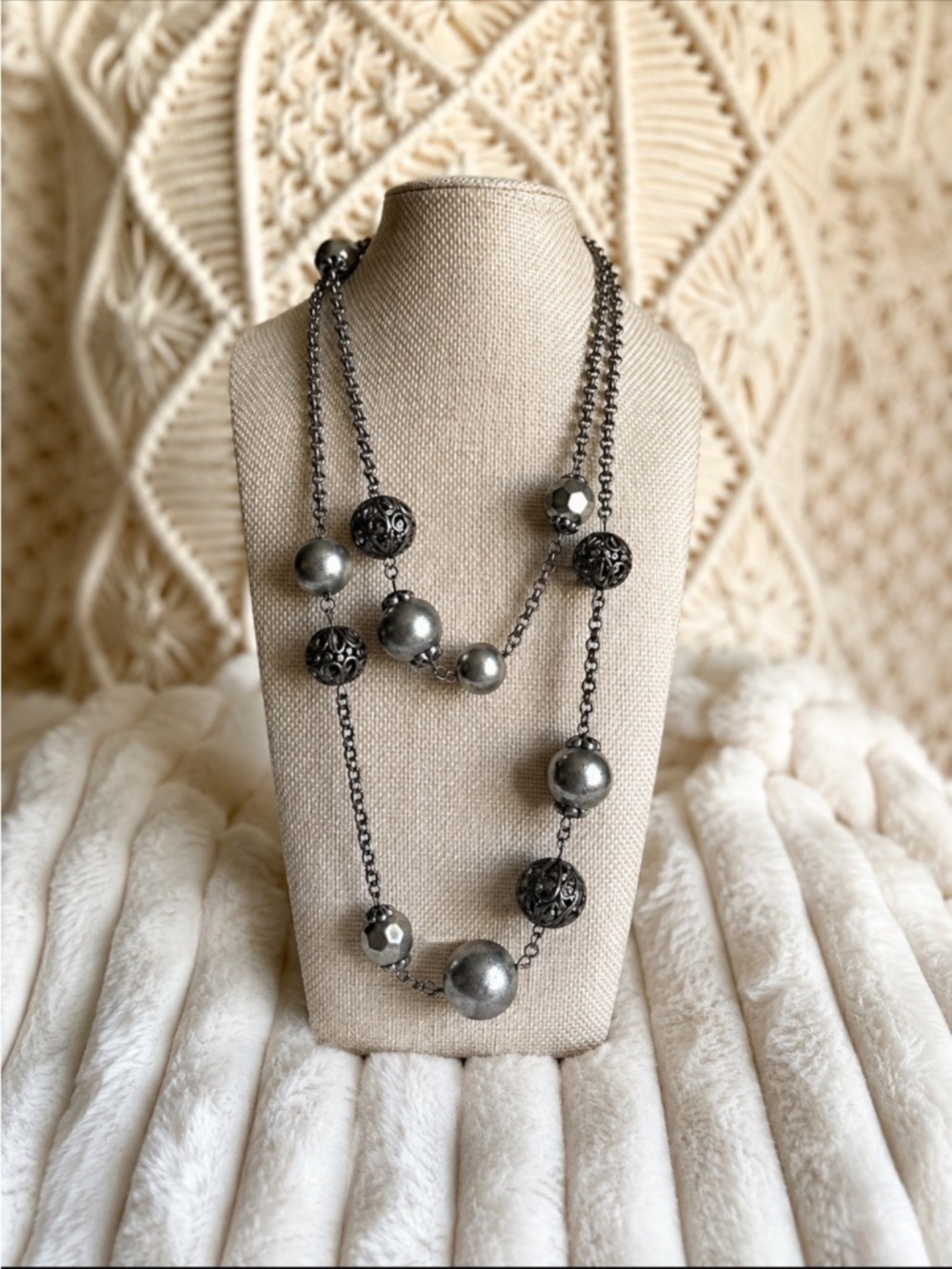 🌿✨ Boho Gunmetal Beaded Necklace | Layered or Long Style | Preloved